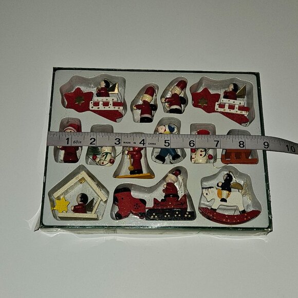 13 VTG Mervyn's Mini Wood Ornaments Christmas Tree Decor Lot Snowmen Santa Angel - Picture 14 of 14